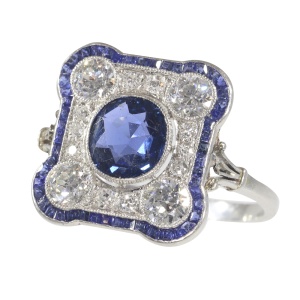 Vintage Art Deco platinum diamond and sapphire engagement ring